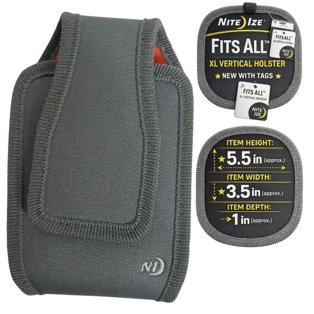Nite Ize Clip Case XL Vertical Holster Gray Fixed Belt Clip Phone Pouch NWT